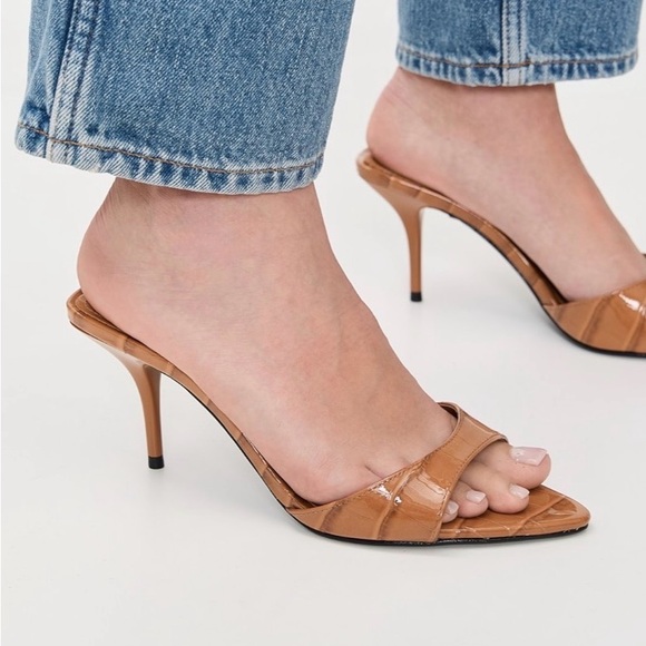 NWT SCHUTZ Elodie Brown Croc-Embossed Heels - Picture 2 of 7